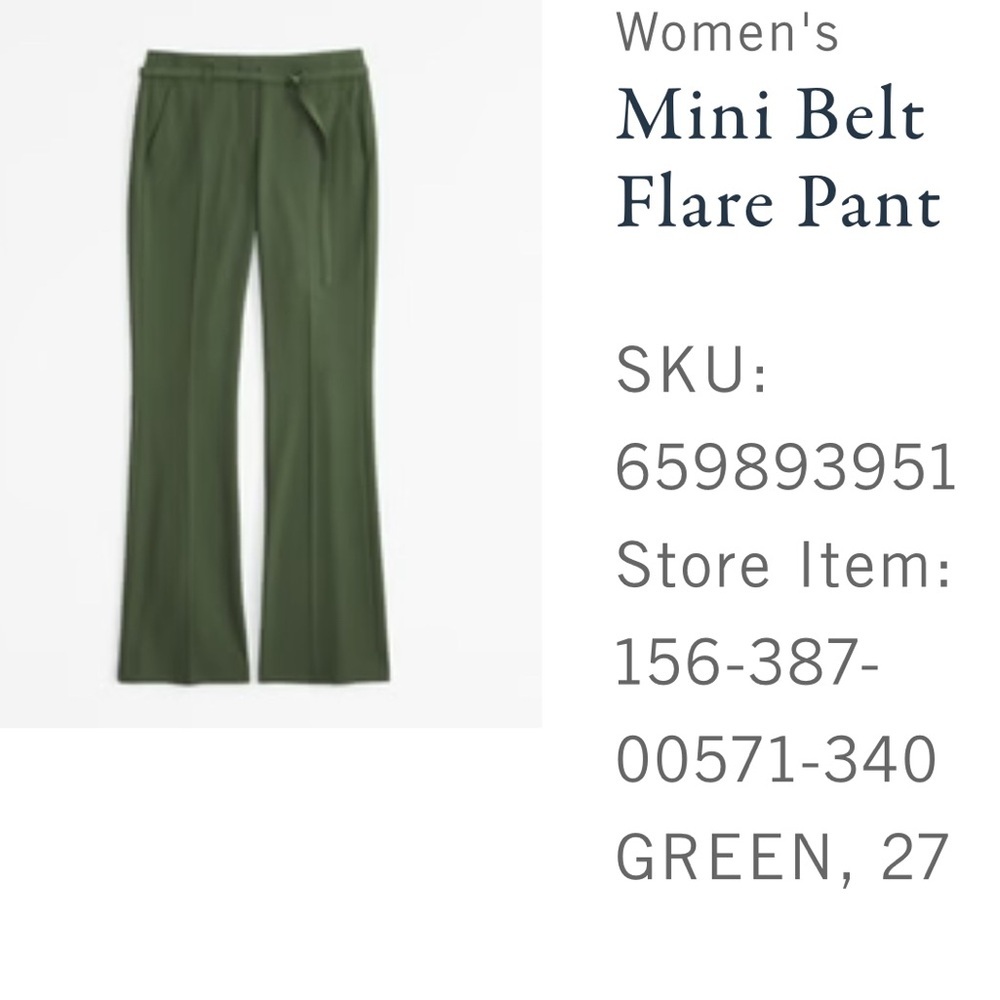 Abercrombie Mini Belt Flare Pant in Green